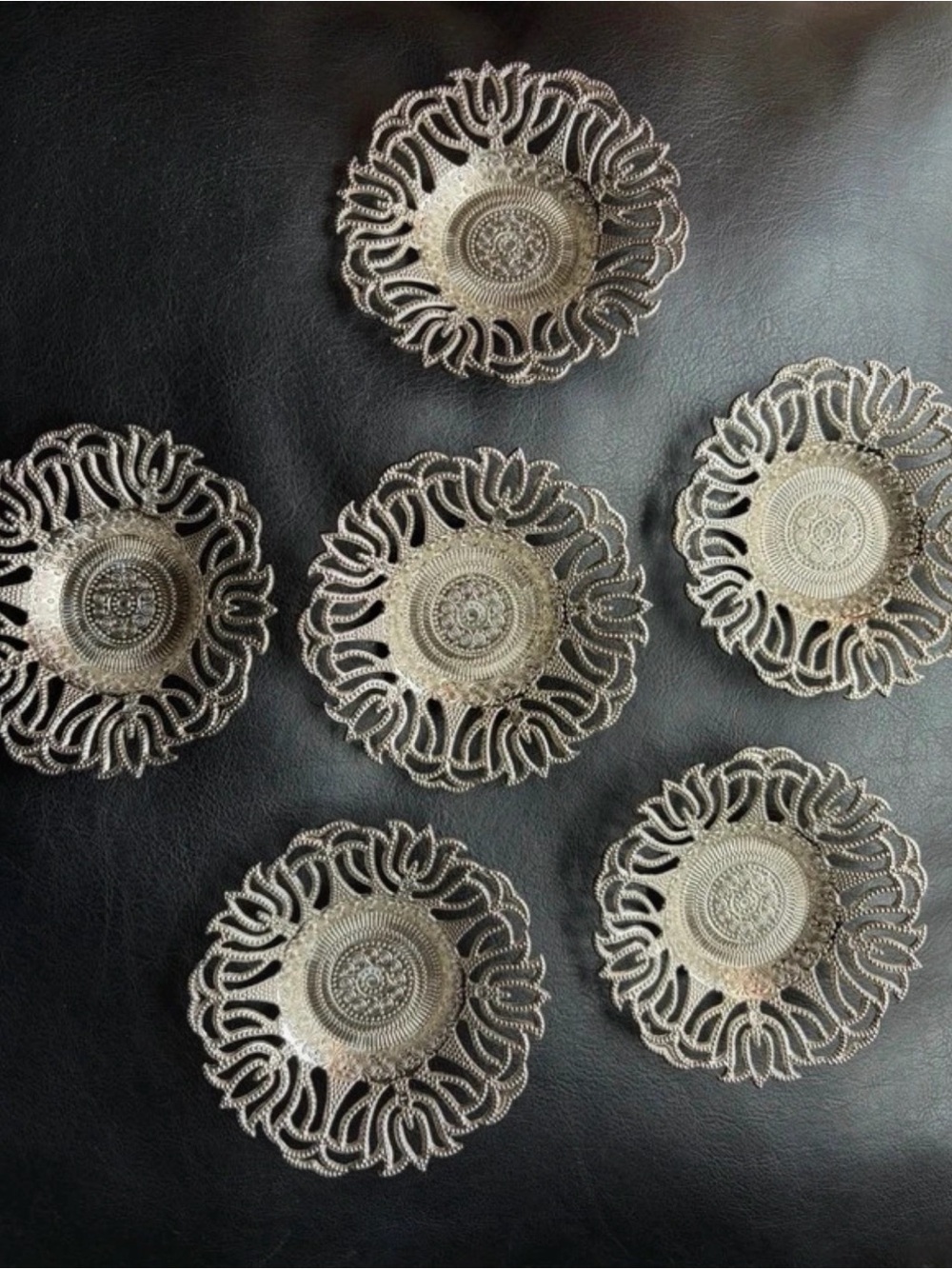 Turquish Intricate Floral Filigree Metal Coasters - Set of 6